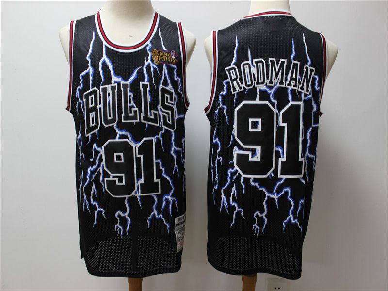 Men Chicago Bulls 91 Rodman Black Lightning version NBA Jerseys